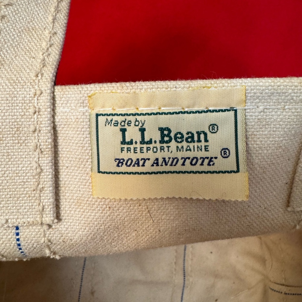 Vintage L.L bean Boat and tote Crinkle Tag Green Trim canvas Medium Bag (Stained - Picture 2 of 9